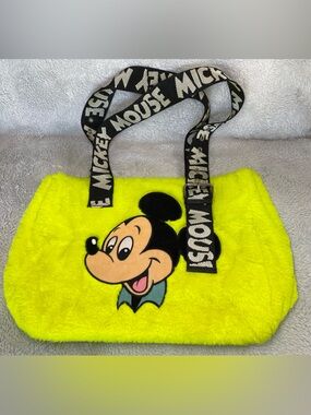 Disney Neon Yellow Mickey Mouse Plush Bag NWOT